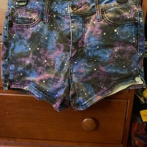 Blackheart Purple and Blue Jean Shorts Cosmic Print